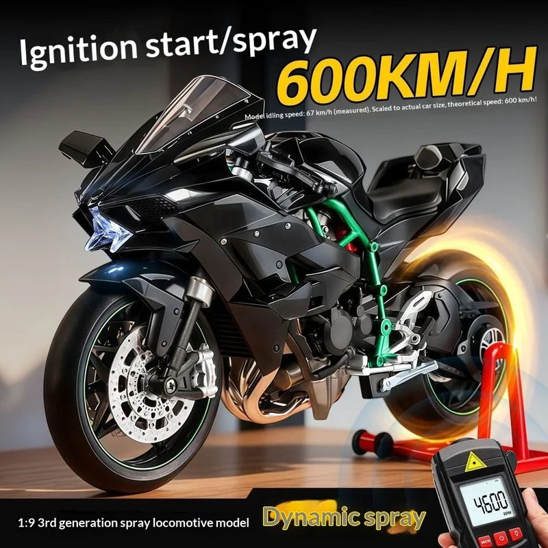 Kawasaki Ninja H2R 1:9 Scale Dynamic Model - Smoke Effect Alloy Motorcycle in Gift Box, Collector's Edition Cars