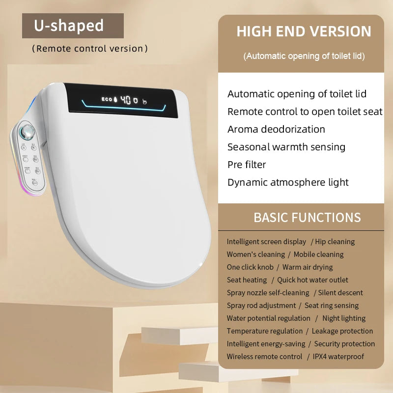 Meiayni Bathroom Luxury Electric Smart Automatic Open Toilet Seat Bidet Electric Japanese Toilet Seat Cover With Control Handle