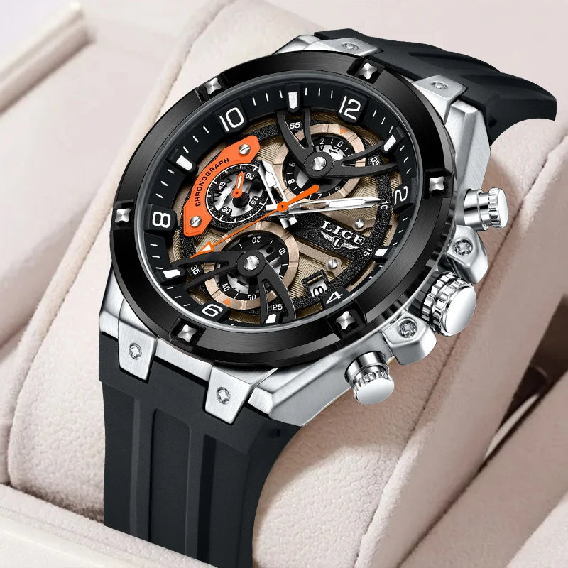 LIGE Simple Fashion Quartz Man Watch Silicone Outdoor Casual Sports Waterproof Luminous Calendar Random Gift Box Watches for Men