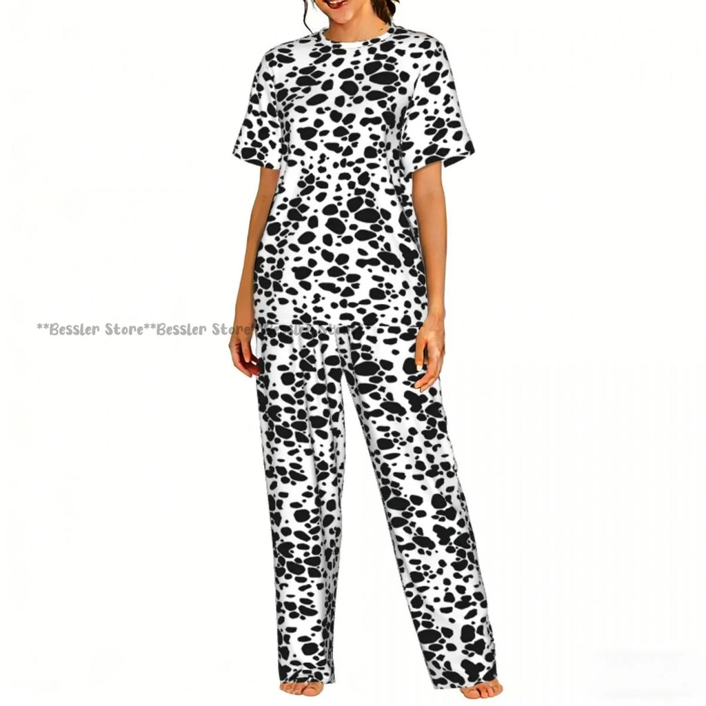 Women's Pajamas Set Dalmatian Pattern Short Sleeve Sleepwear 2 Piece Homewear Loungewear