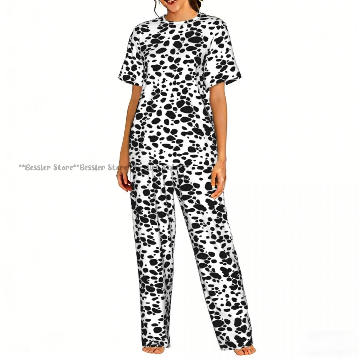 Women's Pajamas Set Dalmatian Pattern Short Sleeve Sleepwear 2 Piece Homewear Loungewear