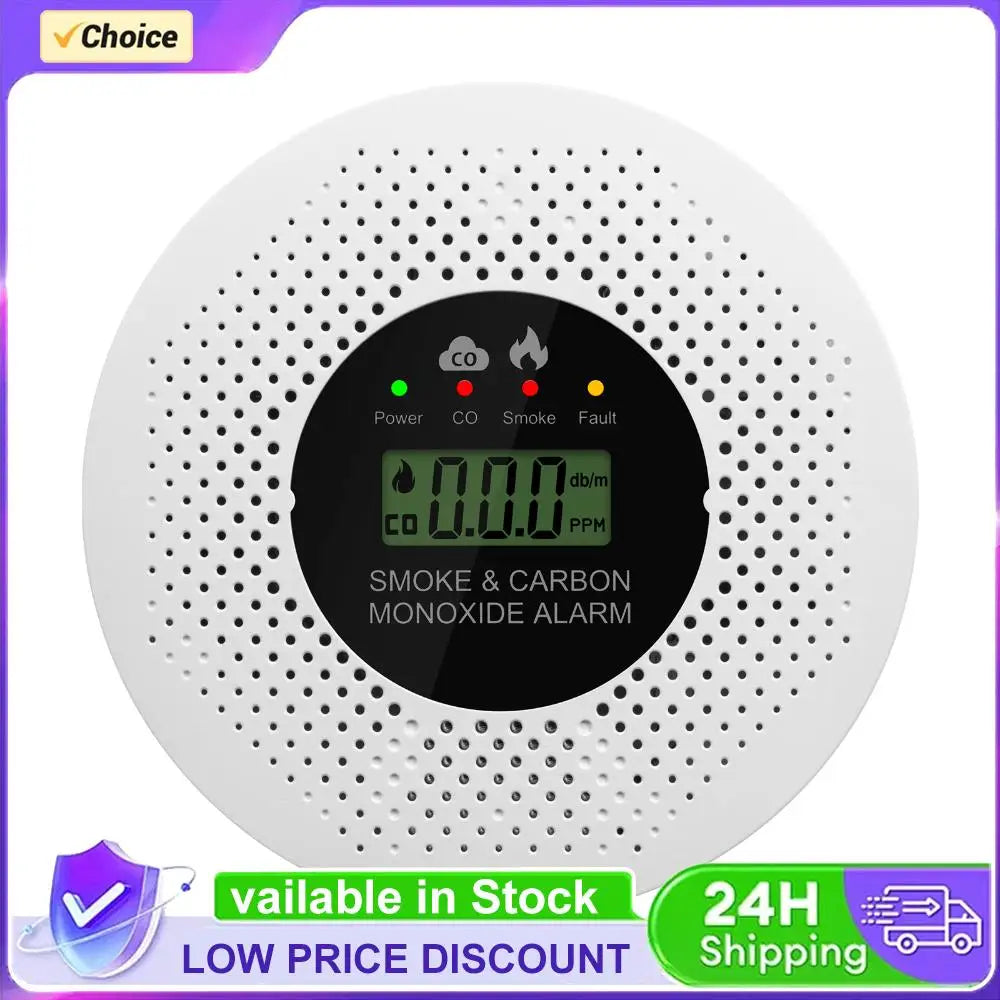 Smoke and Carbon Monoxide Detector with LCD Display Carbon Monoxide Alarm Powered by Battery for House Apartment Kitchen