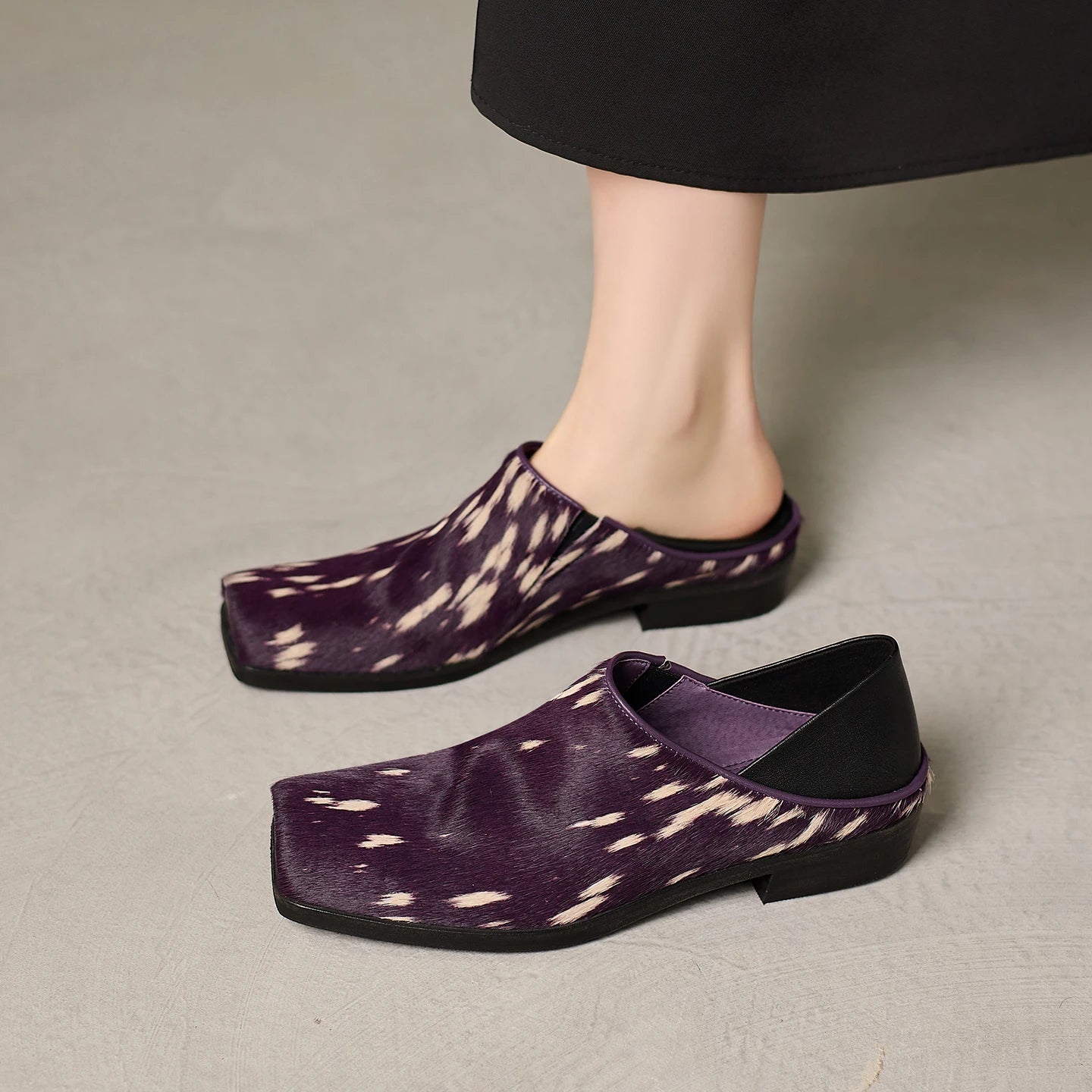 Premium Luxury Genuine Leather Horsehair 3cm Low Heels Square toe High Heels Fashion Casual Womens Shoes Elegant Women Pumps
