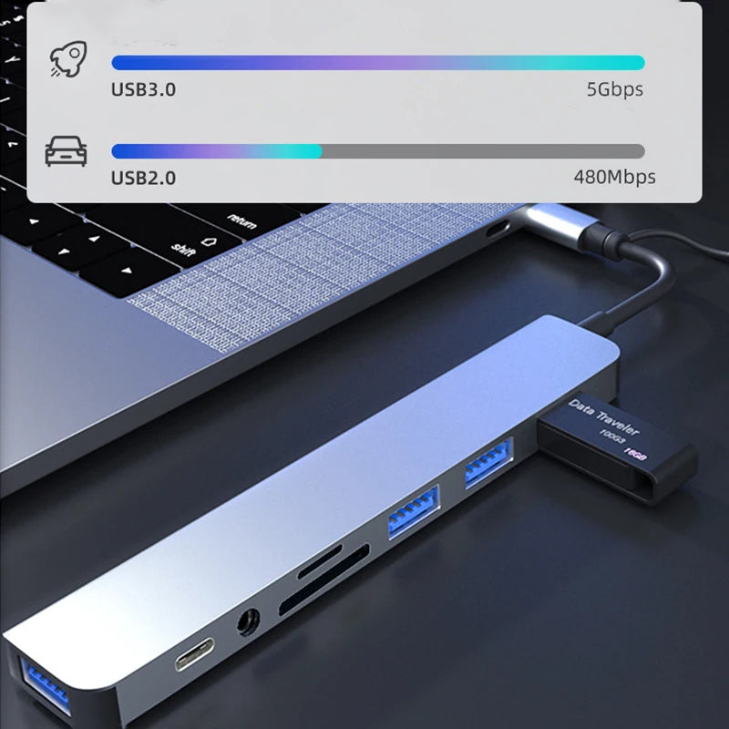 8 Ports USB C HUB USB A TYPE-C HUB Concentrator USB C Docking Station 5Gbps Multi Adapter SD TF Card Reader For MacBook Air PC