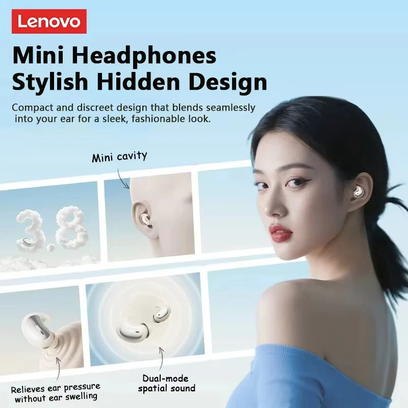 Original Lenovo LE203 TWS Wireless Bluetooth Sleep Earphones Sleep Invisible Earbuds Hidden Tiny Headphone With Mic Comfortable