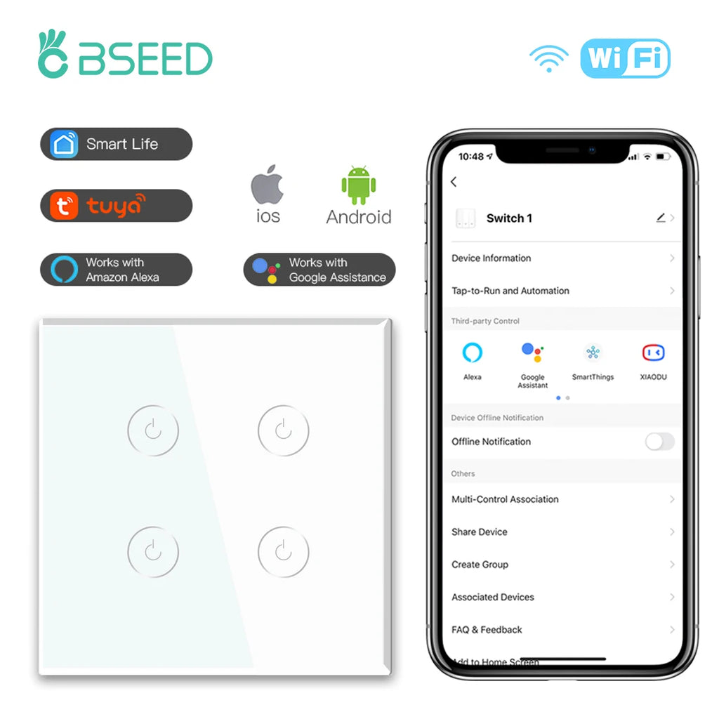 BSEED Wifi Light Touch Switch 1/2/3Gang 1/2/3 Way Smart Switch Wireless Wifi Roller Shutter Switch Support For Tuya Smart Home