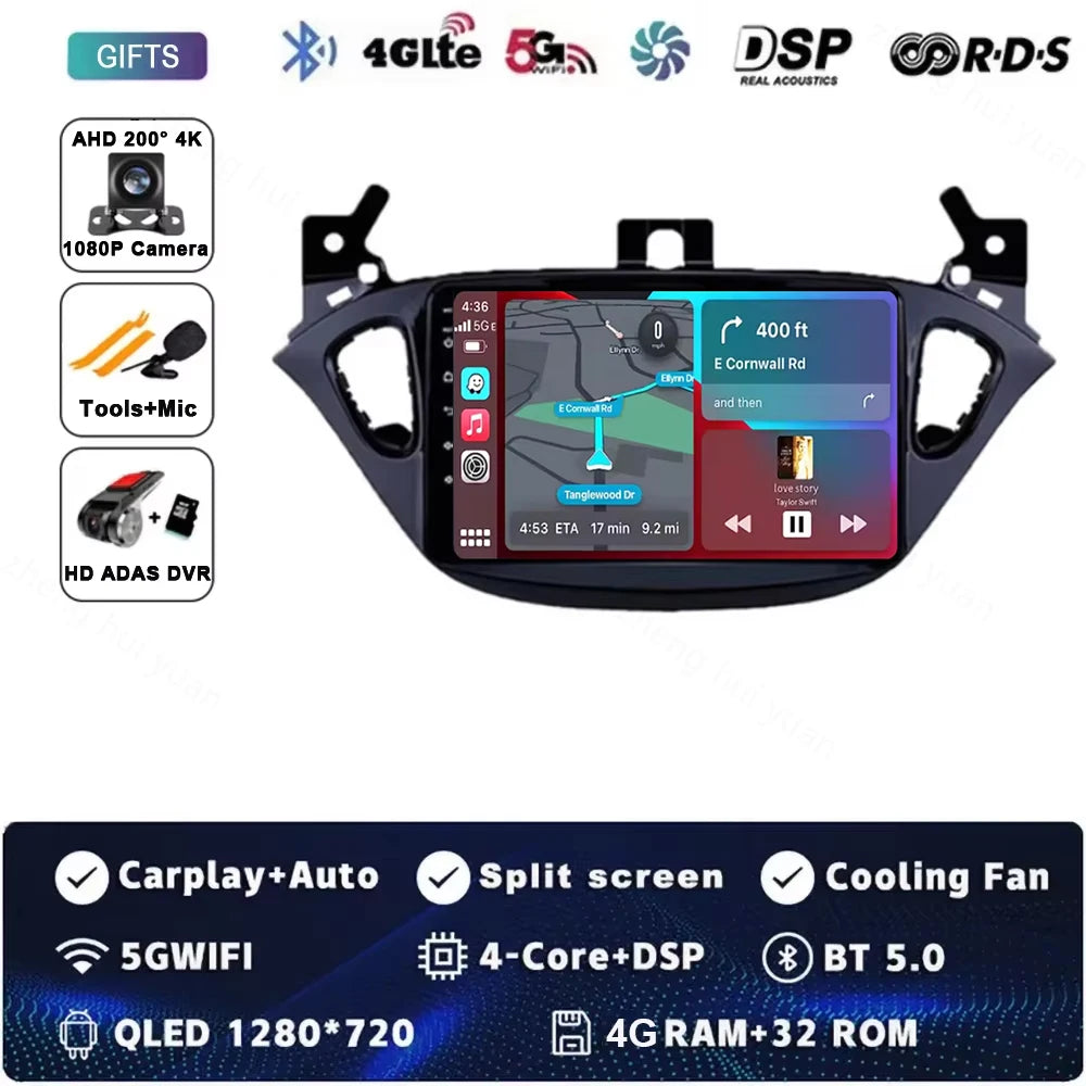 Android 15 for Opel Corsa E 2014 - 2019 Car Radio Audio Multimedia GPS Navigation Stereo System Carplay Auto WIFI 4G DSP