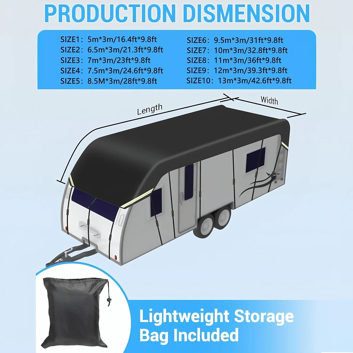 Heavy Duty RV Roof Cover Waterproof UV Resistant Fits 16-37 ft RVs Travel Trailers Class A/B/C Motorhomes Popup & Truck Campers