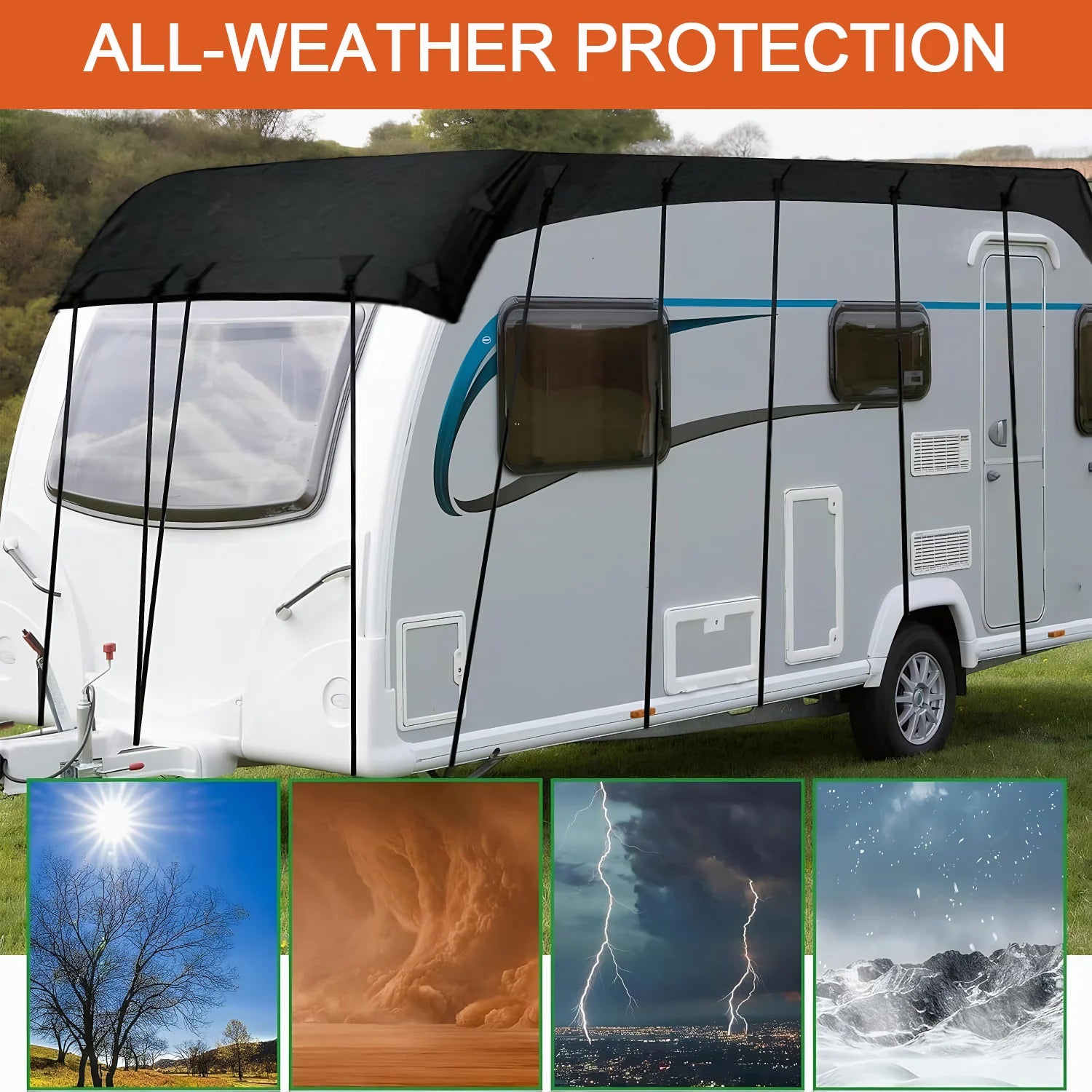 Heavy Duty RV Roof Cover Waterproof UV Resistant Fits 16-37 ft RVs Travel Trailers Class A/B/C Motorhomes Popup & Truck Campers