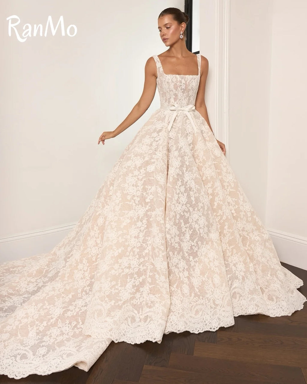 Ranmo 2025 Spaghetti Strap Wedding Dresses Woman's A-Line Bridal Gowns Lace Sleeveless Sweep Train Customized Vestidos De Novia