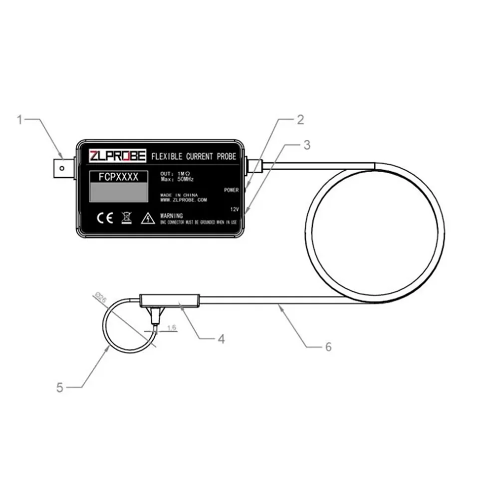 Rogowski Coil AC Current Probe FCP1608 Series High Precision Oscilloscopes Current Probe Bandwidth 30MHz