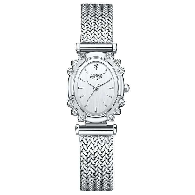 LIGE 2026 Luxury Women Watches Fashion Gold Black Rectangle Woman Quartz Watches Stainless Steel Band Wristwatches Reloj Mujer