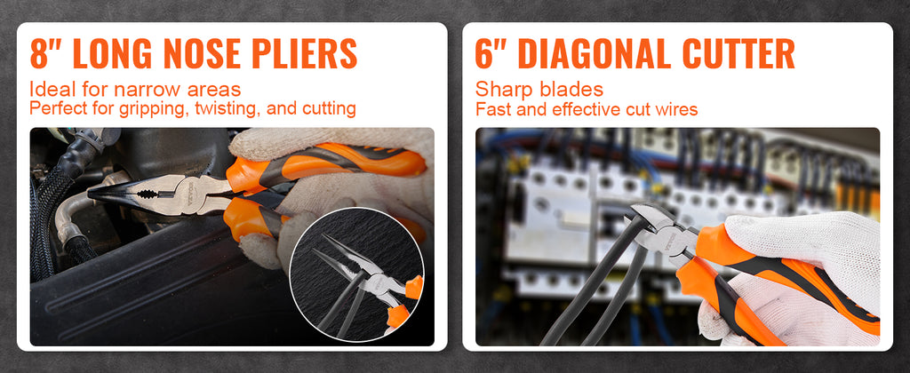 SucceBuy 8-Piece Pliers Set High Carbon Steel 12"/10"/8" Groove Joint Pliers 8" Linesman's Pliers 8" Long Nose Pliers