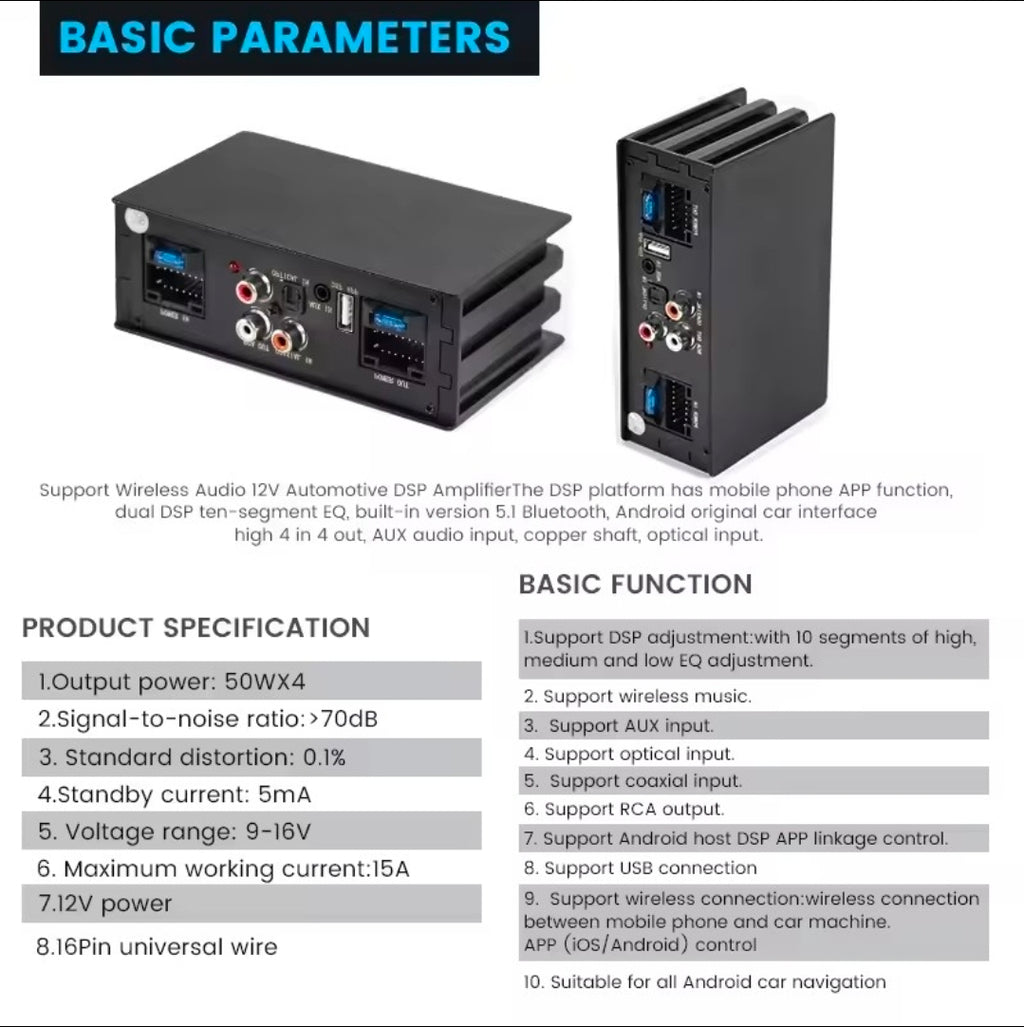 Dsp plug play 4x50w+app control